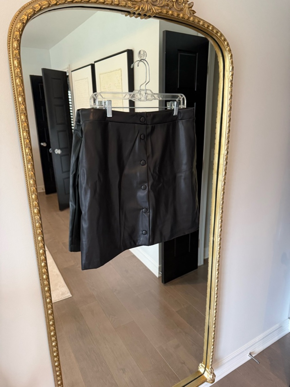 LOFT Black Faux Leather Button-Front Mini Skirt
